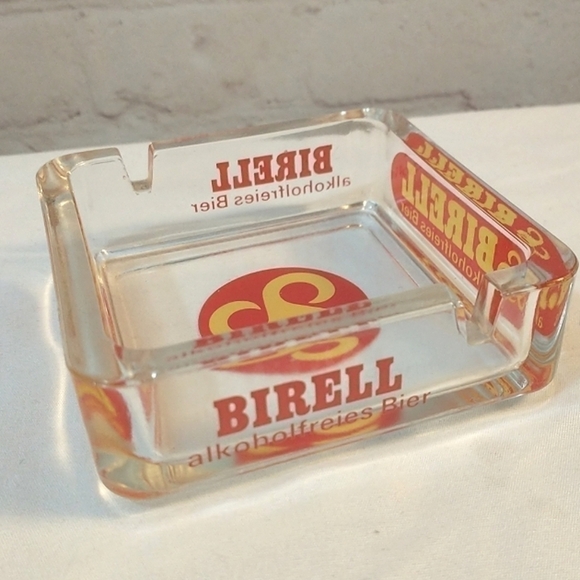 VTG Glass Ashtray Birell Alkoholfreies Bier Square Red Yellow German Advertising - Picture 3 of 7
